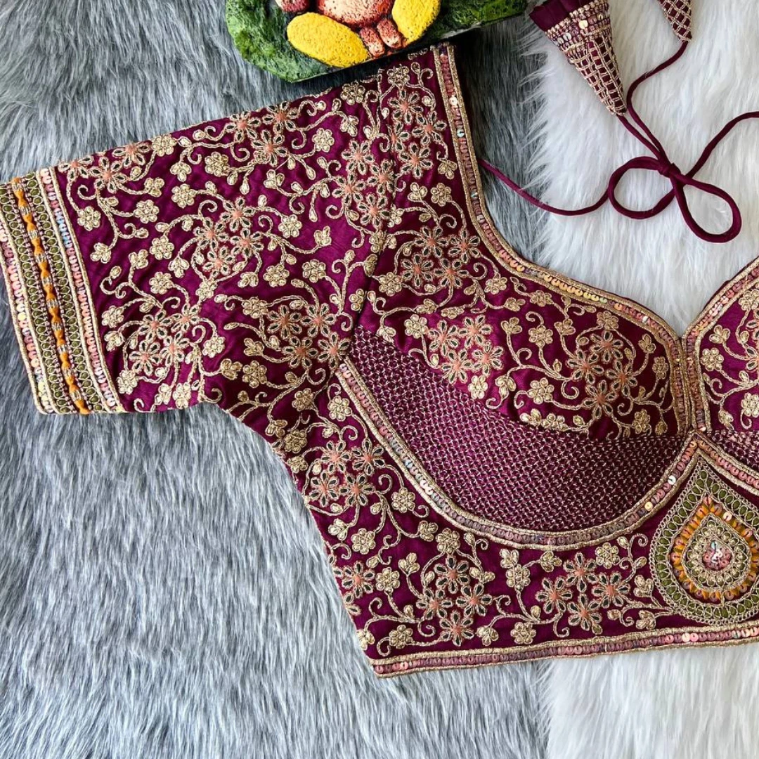 Royal Maroon Heavy Bridal Wedding Blouse with Embroidery