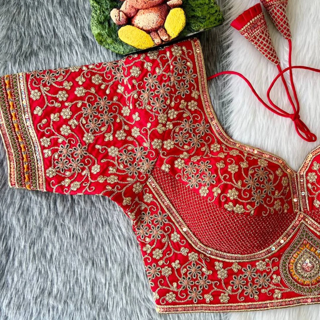 Royal Red Heavy Bridal Wedding Blouse with Embroidery