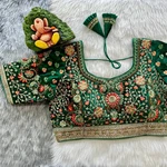 Green Color Heavy Velvet Real Diamond Work Blouse