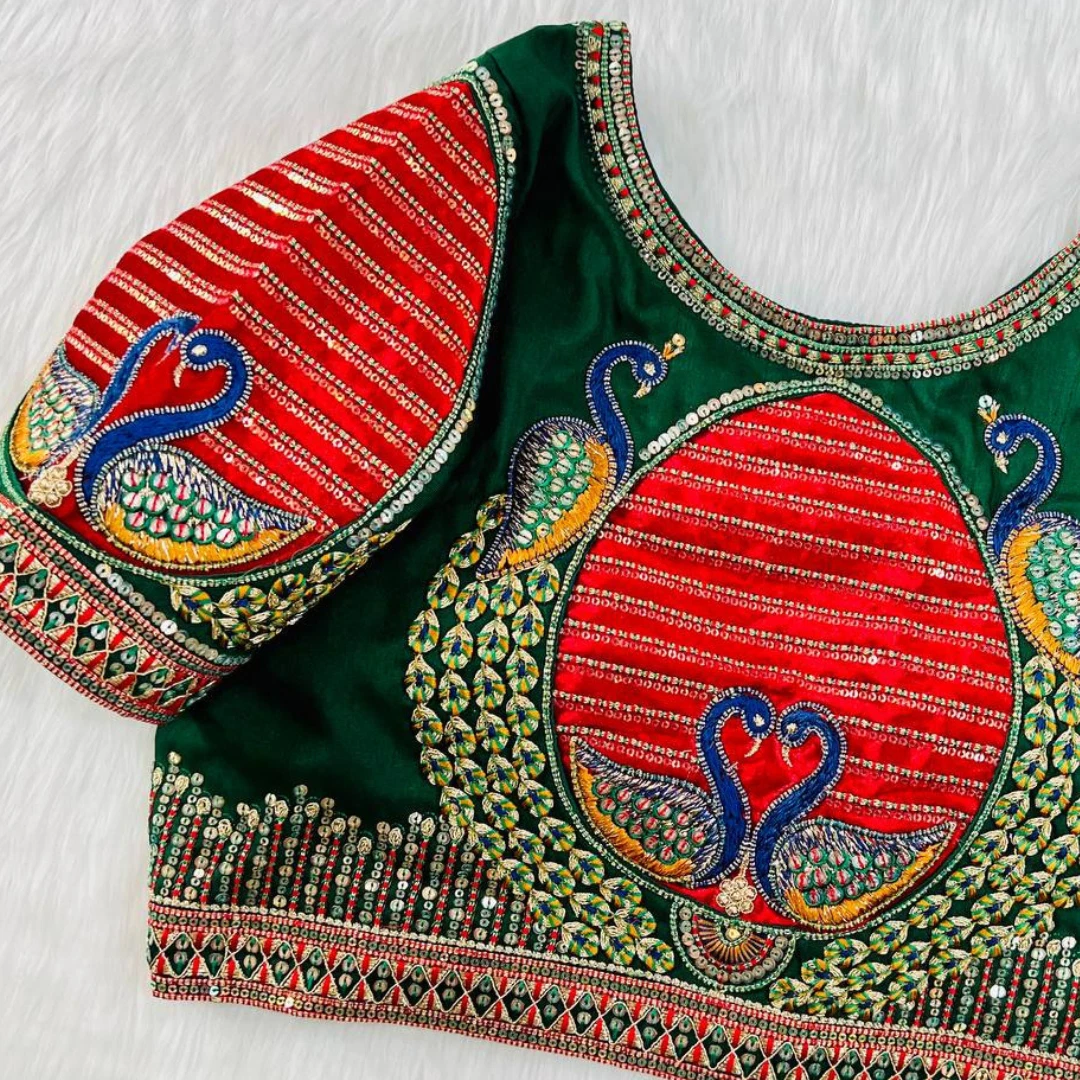 Peacock Green Color Heavy Embroidered Bridal Wedding Blouse