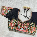 Black Color Navratri Special Nidal Multi Work Blouse in Heavy Timo Silk