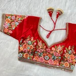 Red Color Navratri Special Nidal Multi Work Blouse in Heavy Timo Silk