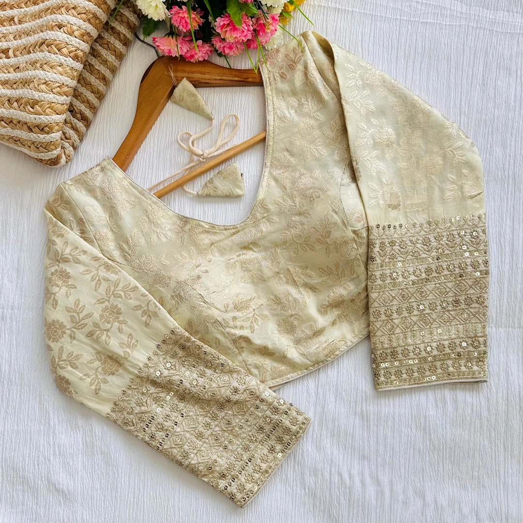 Golden Beautiful Golden Zari Work Long Sleeves Blouse