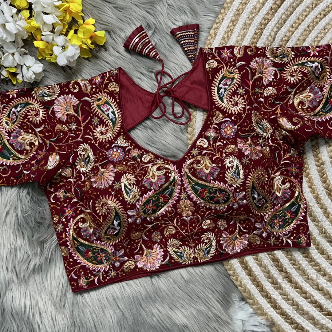 Maroon Heavy Kashmiri Embroidery Work Fox Georgette Blouse