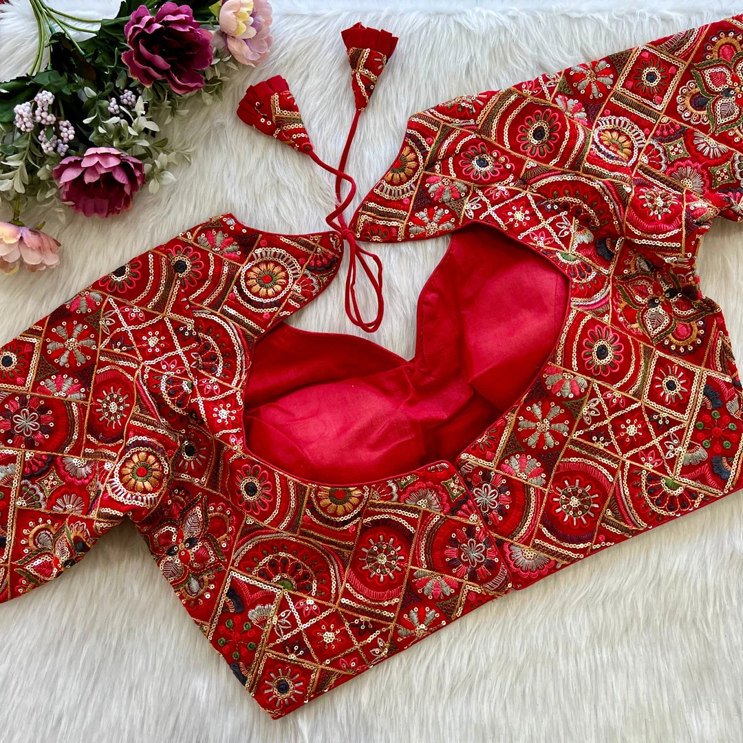 Red Color Heavy Embroidery Kashmiri Blouse 