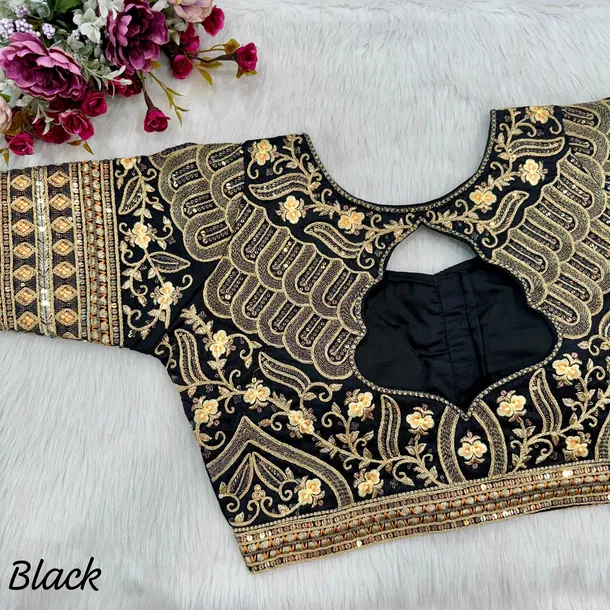 Black Color Heavy Codding Embroidery Bridal Blouse with Sequence Work