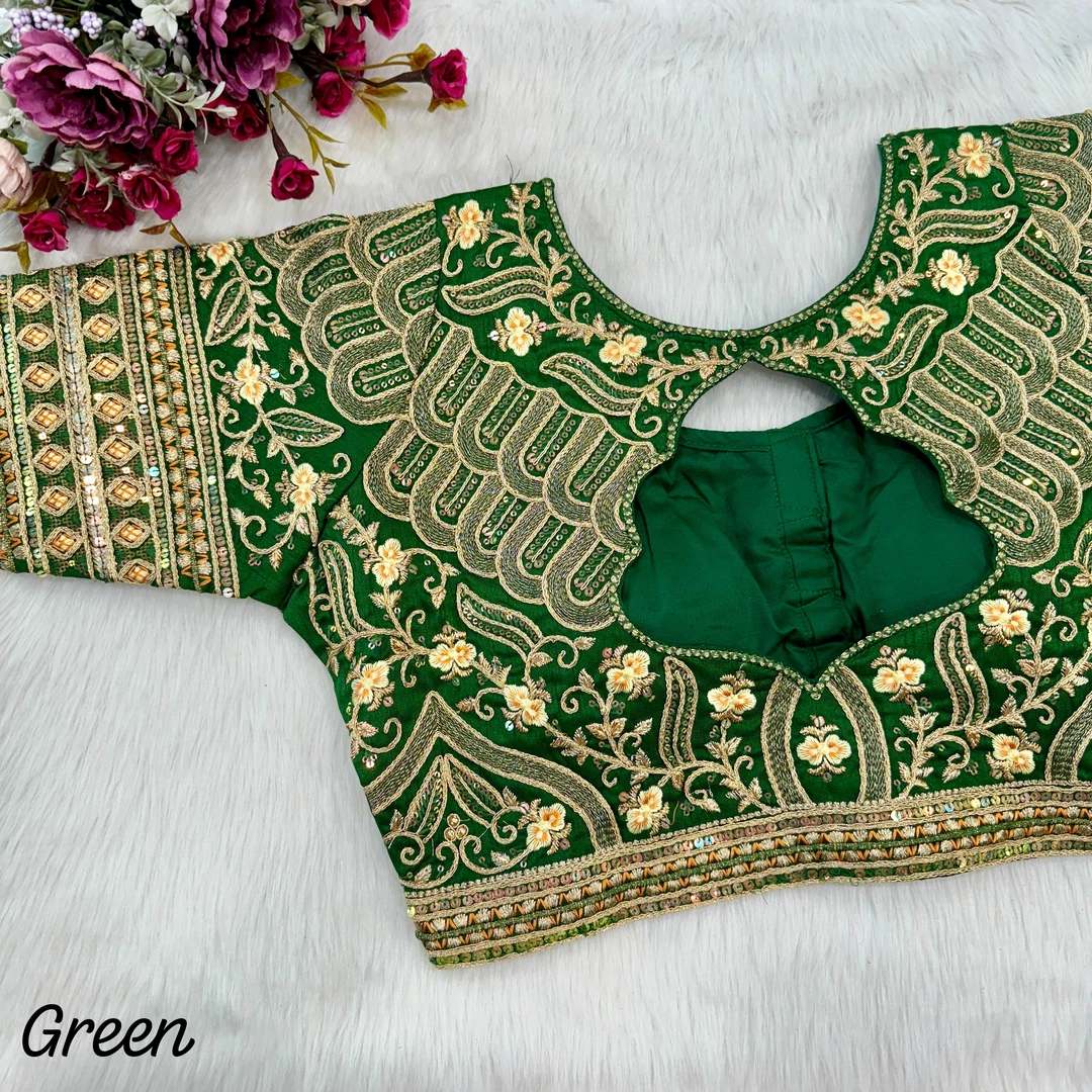 Green Color Heavy Codding Embroidery Bridal Blouse with Sequence Work