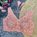 Peach Color Partywear Blouse With Heavy Embroidery And Back-Open Style