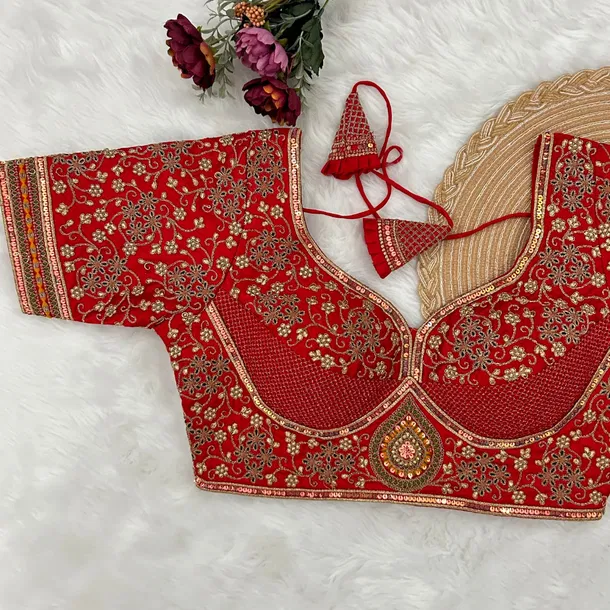 Royal Red Heavy Bridal Wedding Blouse with Embroidery