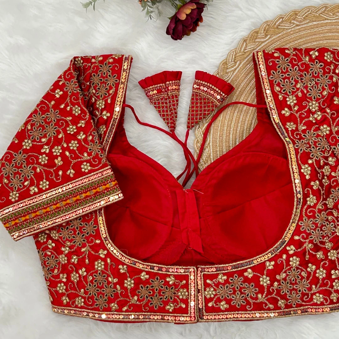 Royal Red Heavy Bridal Wedding Blouse with Embroidery