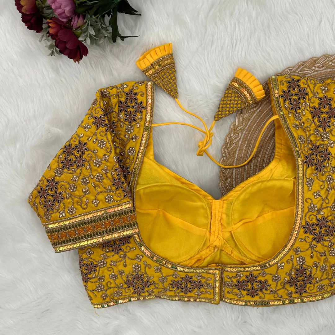 Royal Yellow Heavy Bridal Wedding Blouse with Embroidery