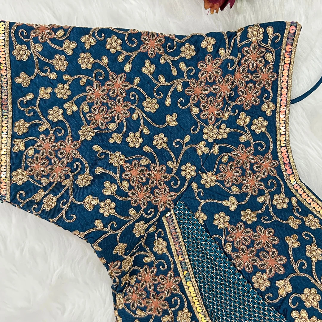 Royal Blue Heavy Bridal Wedding Blouse with Embroidery