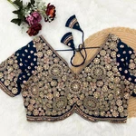 Blue Embroidery And Diamonds Work Bridal Wedding Blouse