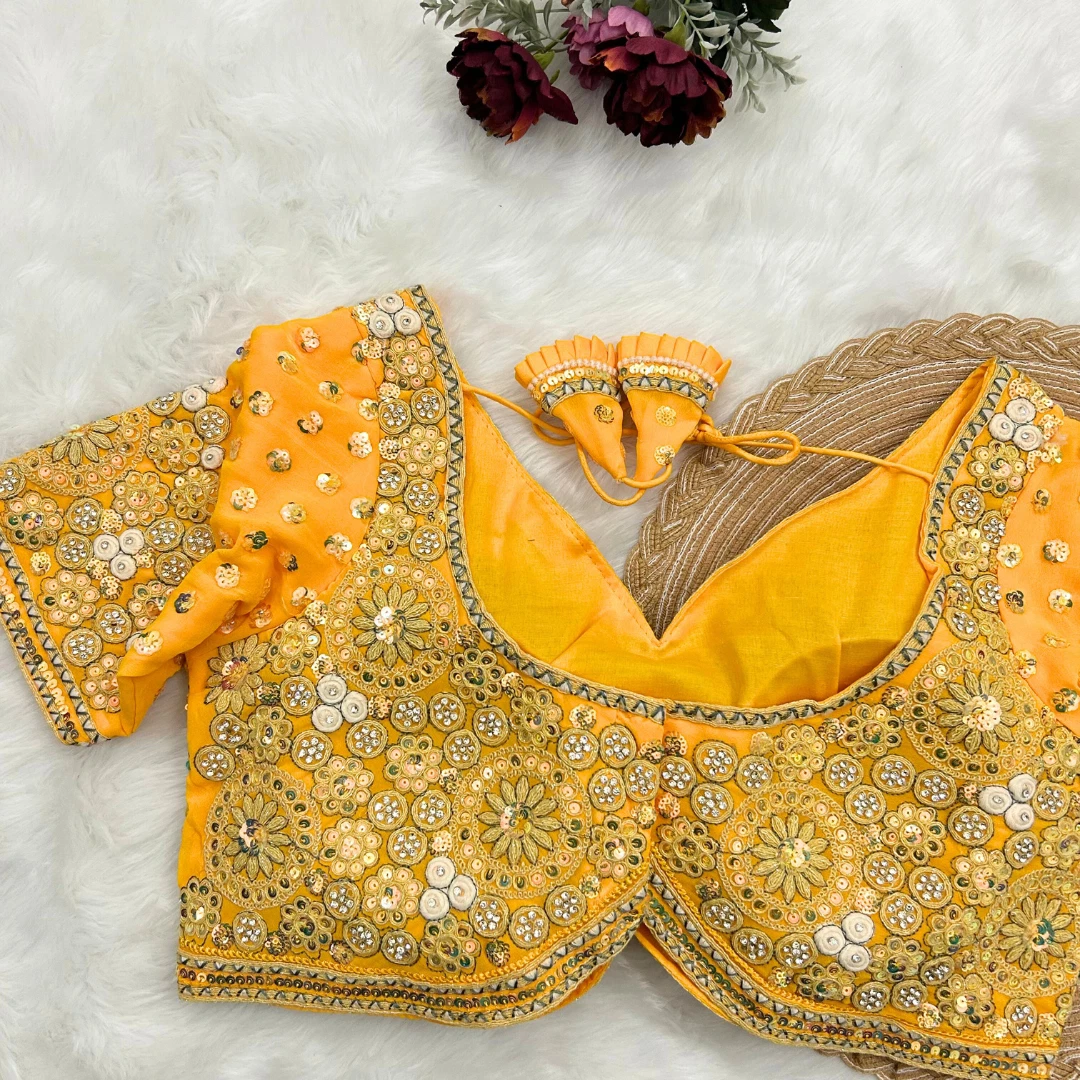 Yellow Embroidery And Diamonds Work Bridal Wedding Blouse