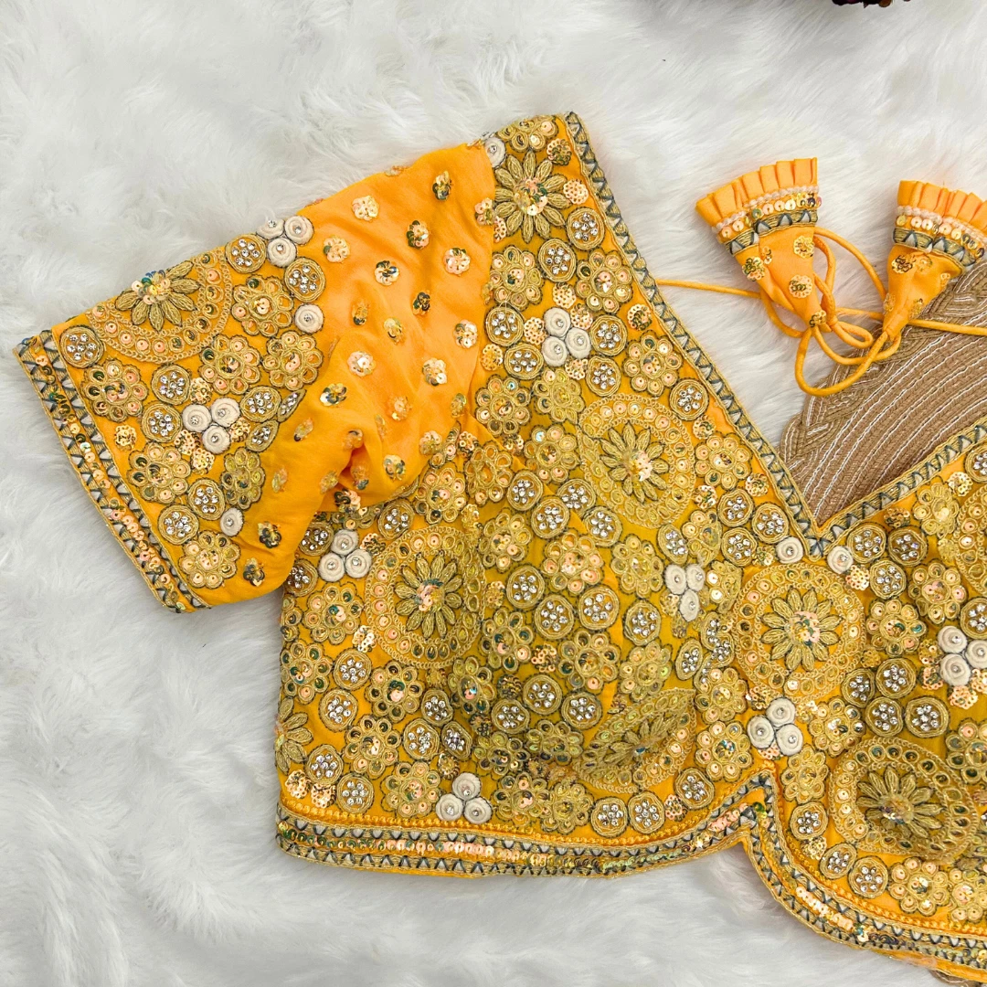 Yellow Embroidery And Diamonds Work Bridal Wedding Blouse