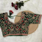 Peacock Color Heavy Embroidery and Real Diamond Blouse with Front Open Style