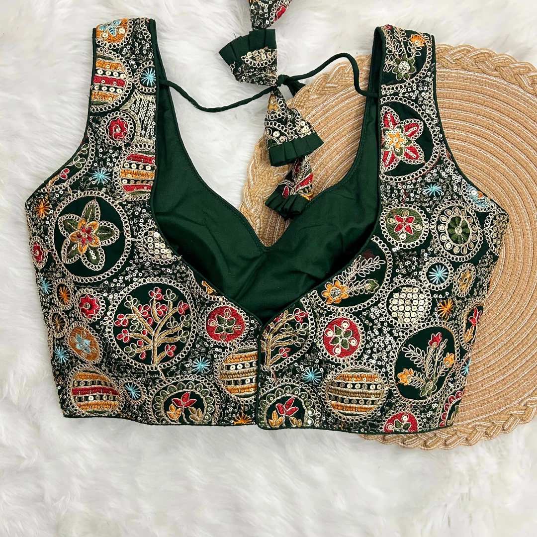 Bottle Green Color Heavy Codding Work Georgette Blouse