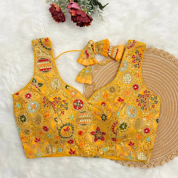 Yellow Color Heavy Codding Work Georgette Blouse