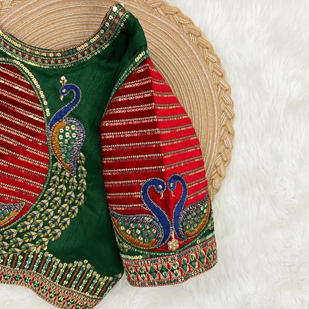 Peacock Green Color Heavy Embroidered Bridal Wedding Blouse