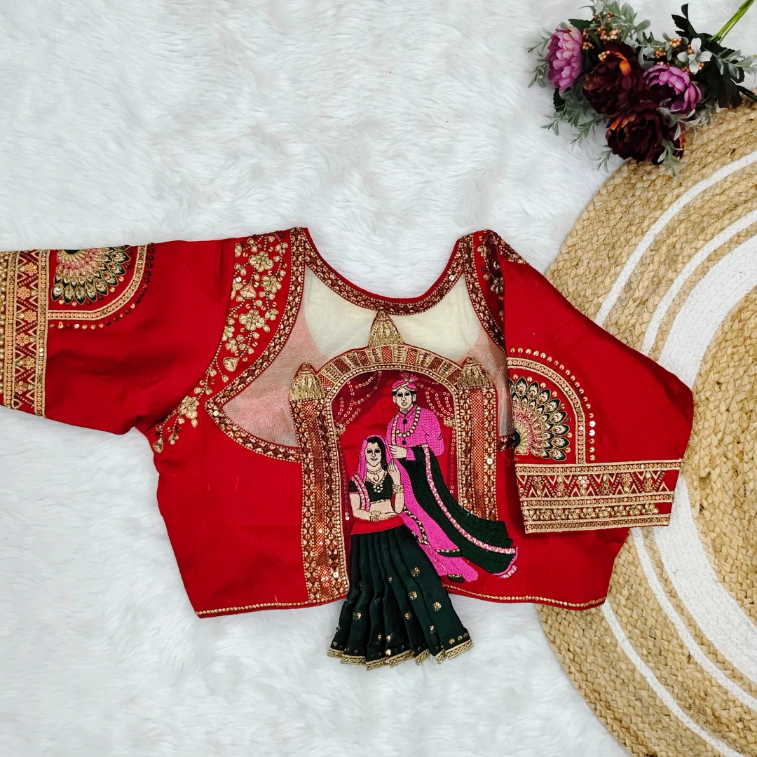 Red Color Bridal Blouse with Heavy Embroidery and 3D Barbie Design