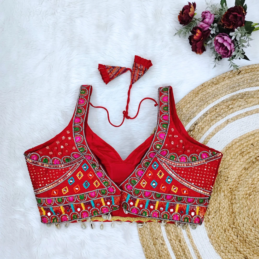 Red Color Handwork Kutchi Work Blouse