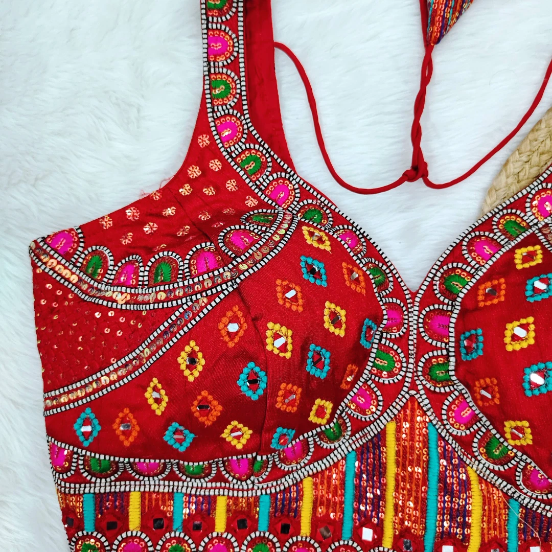 Red Color Handwork Kutchi Work Blouse