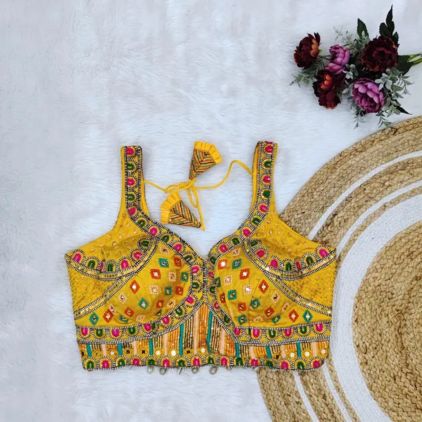 Yellow Color Handwork Kutchi Work Blouse