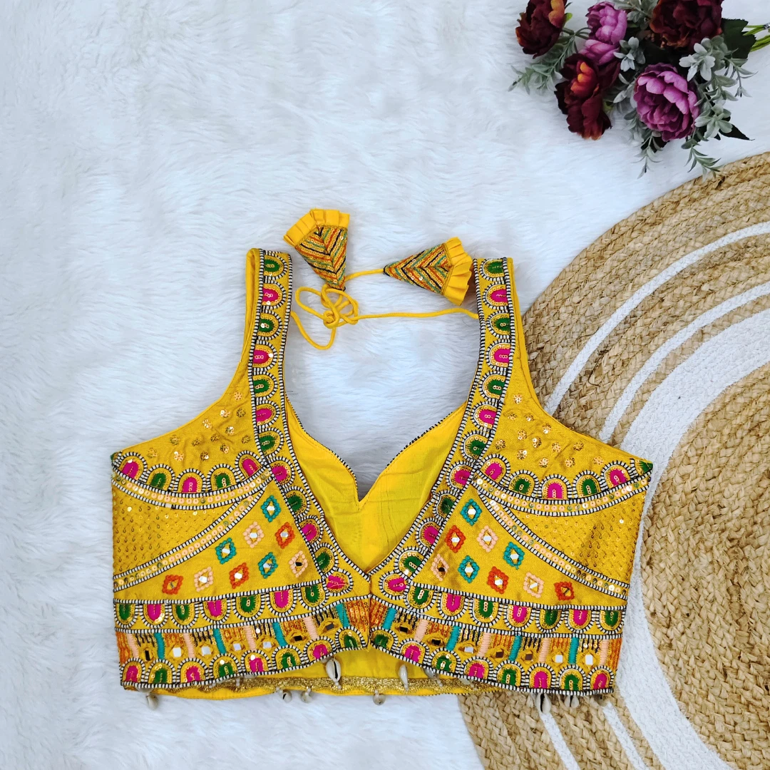 Yellow Color Handwork Kutchi Work Blouse