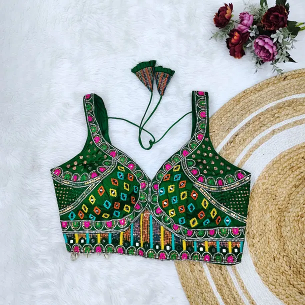 Green Color Handwork Kutchi Work Blouse