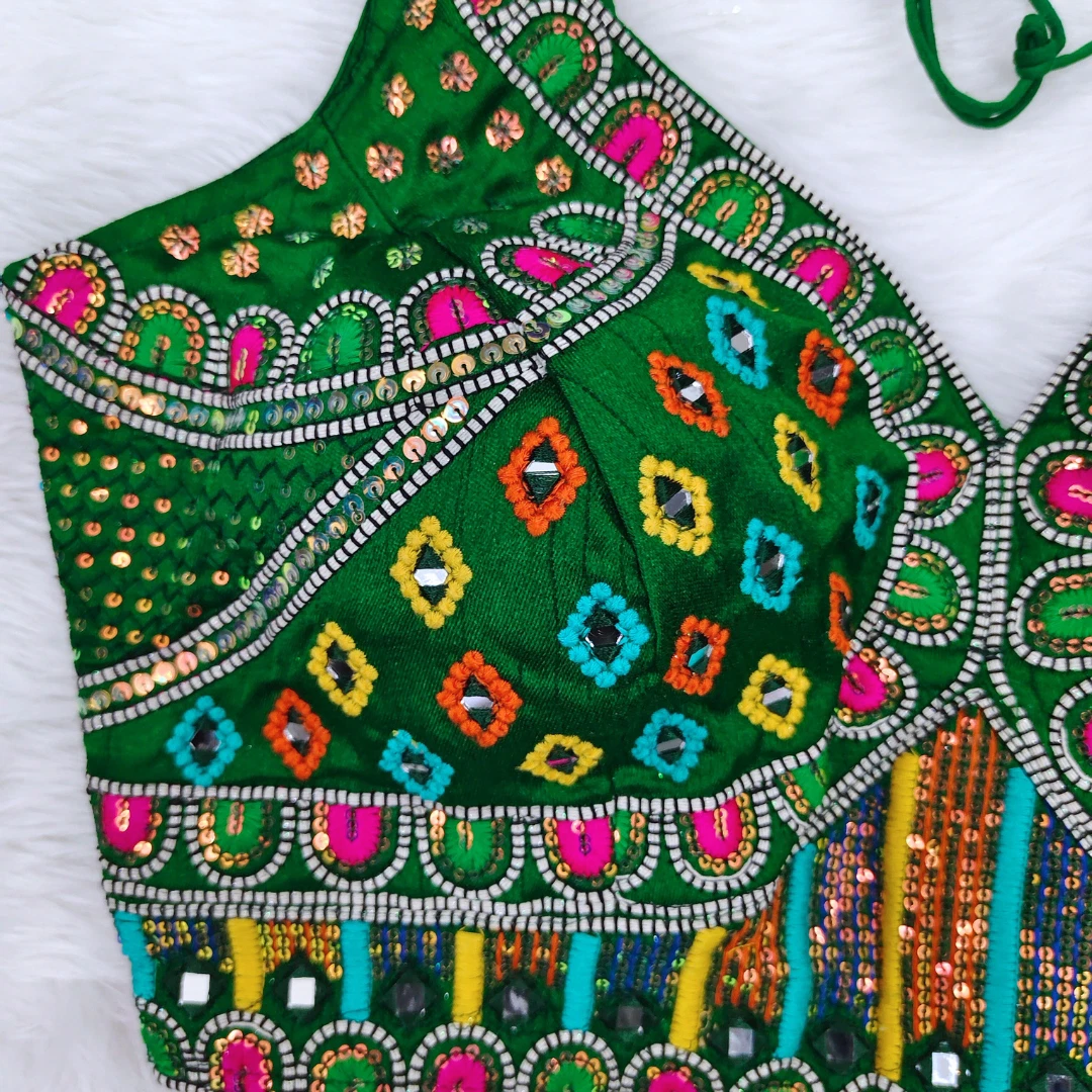 Green Color Handwork Kutchi Work Blouse