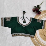 Dark Green Color Heavy Thread Embroidery Handcrafted Blouse with Hand Work