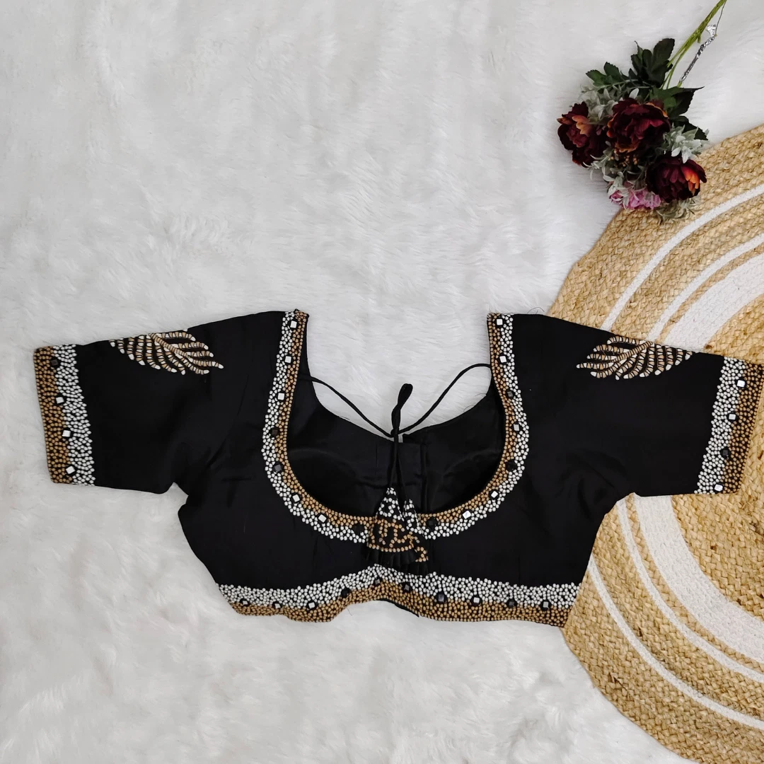 Black Color Heavy Thread Embroidery Handcrafted Blouse With Hand Work