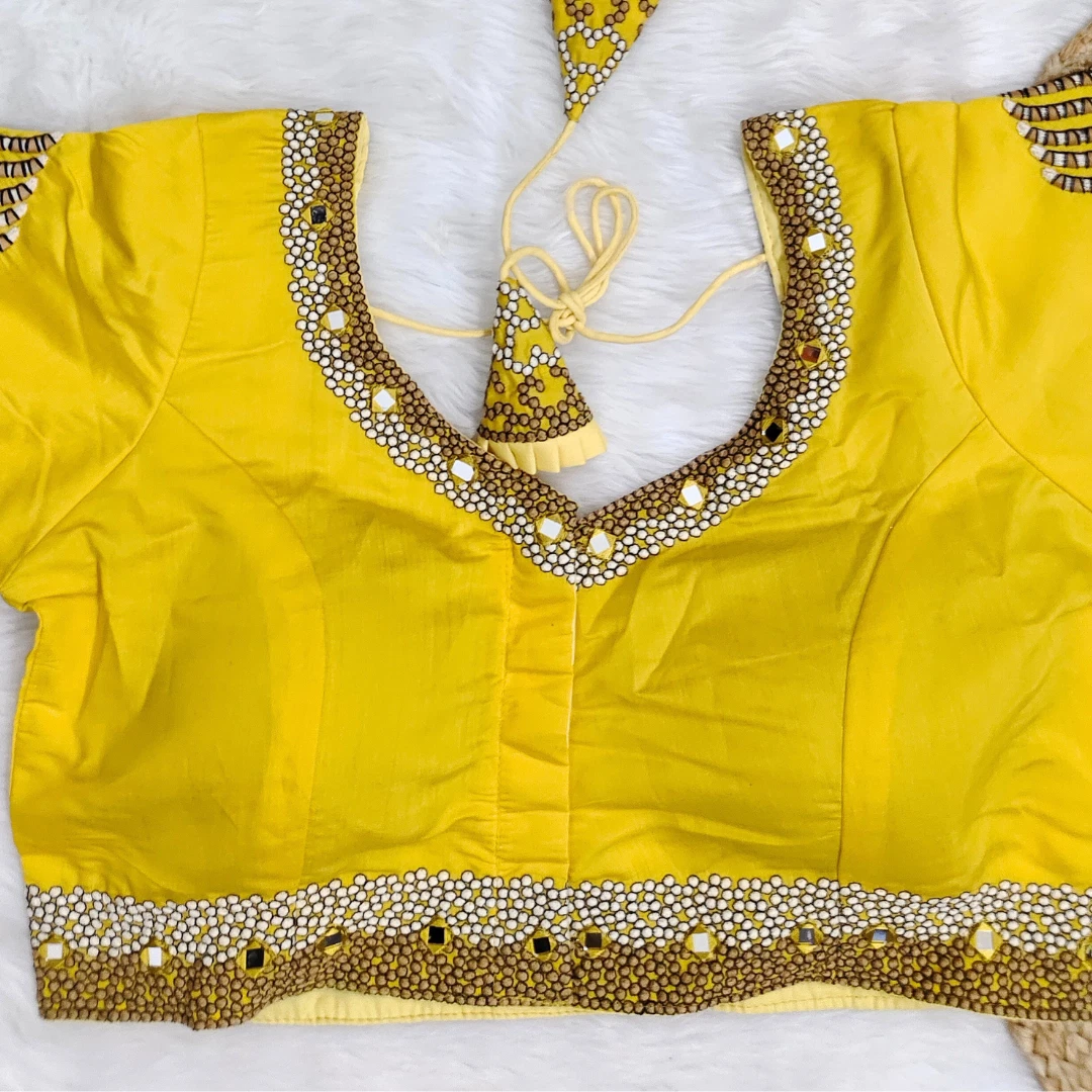 Yellow Color Heavy Thread Embroidery Handcrafted Blouse With Hand Work