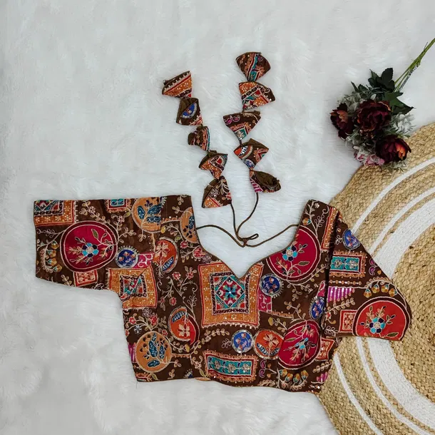 Brown Color Digital Print Blouse For Navratri