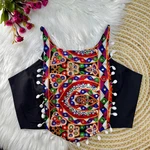 Black Color Sleeveless Blouse with Kaudi Lace Heavy Embroidery & Hand Mirror Work.