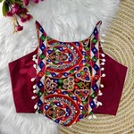 Maroon Color Sleeveless Blouse with Kaudi Lace Heavy Embroidery & Hand Mirror Work.