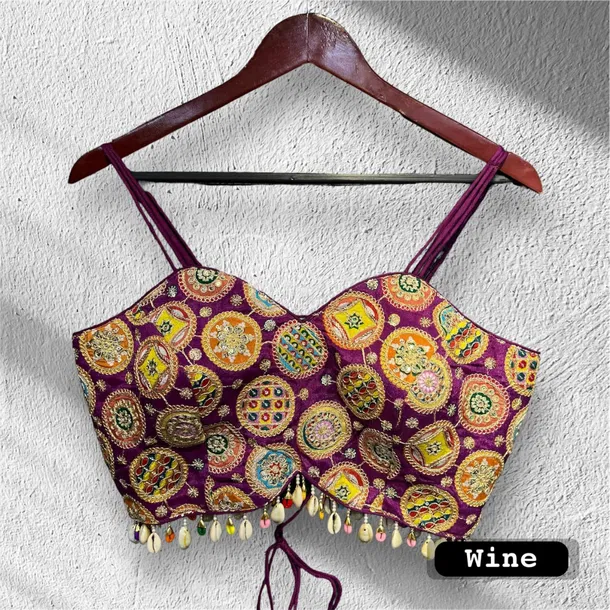 Wine Colour Navratri Special Spaghetti Style Real Shell Blouse