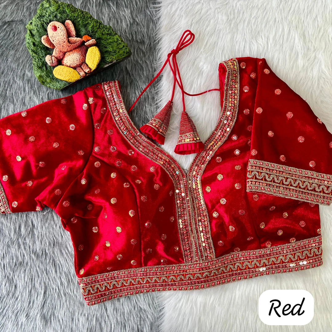 Red Color Heavy Velvet Bridal Blouse with Embroidery & Glitter Work