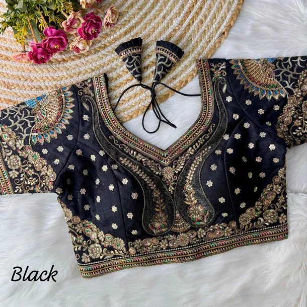 Black Color Bridal Bliss Apple-Cut Codding Work Blouse