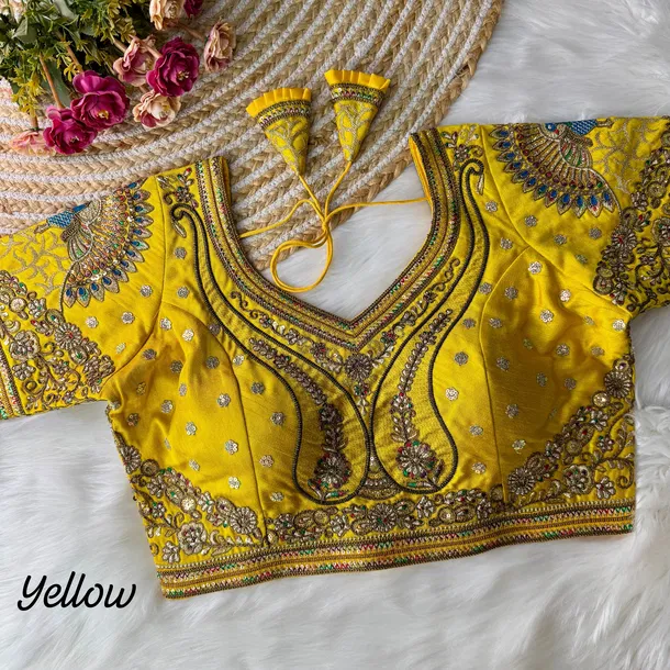 Yellow Color Bridal Bliss Apple-Cut Codding Work Blouse