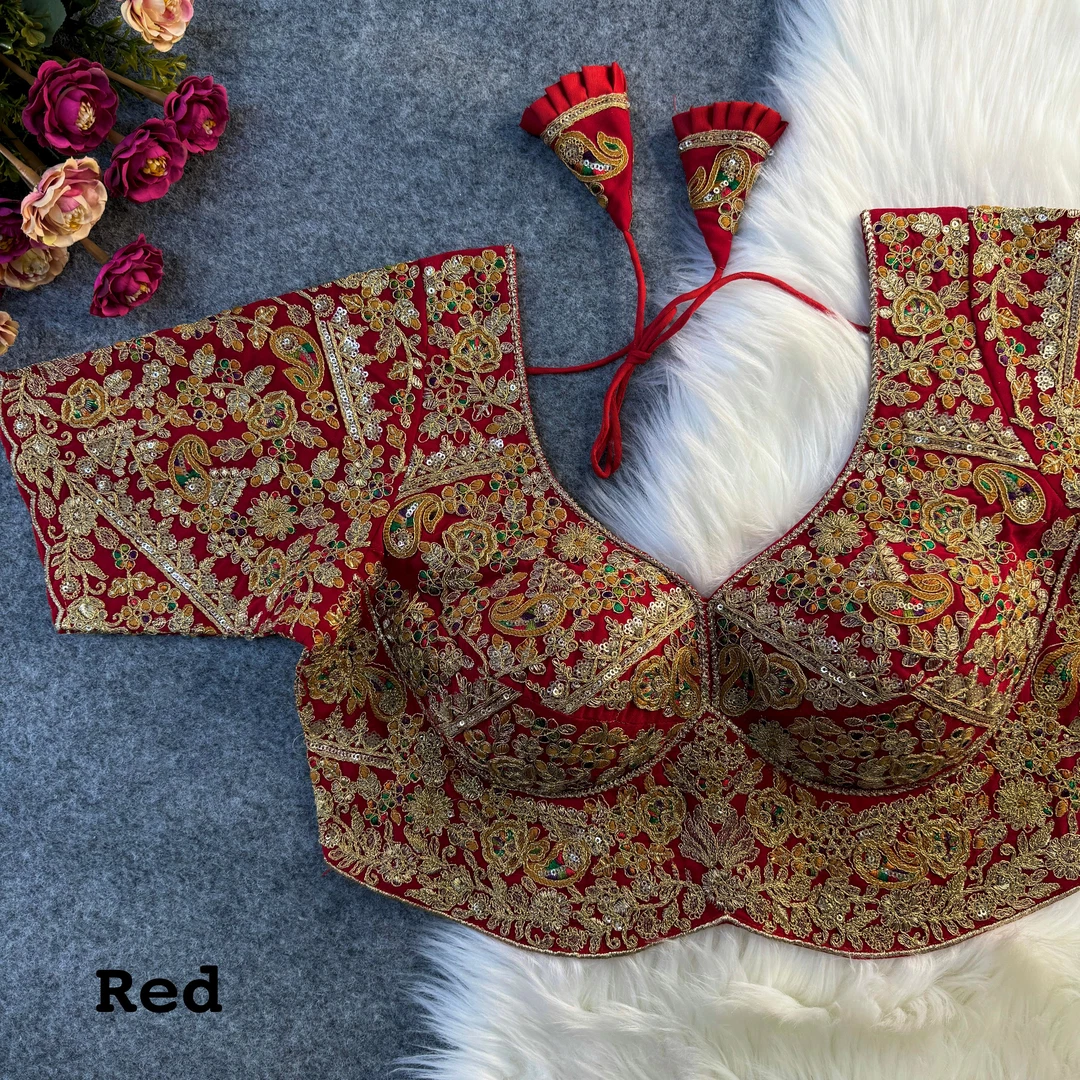 Red Color Beautiful Apple-Cut Bridal Blouse with Embroidery