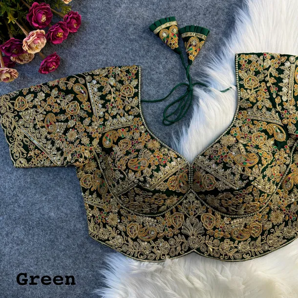 Green Color Beautiful Apple-Cut Bridal Blouse with Embroidery