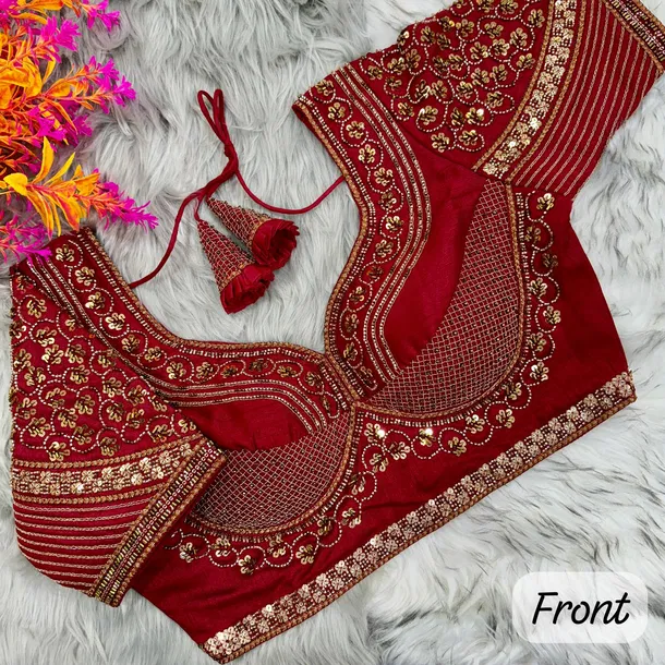 Maroon Sabyasachi Handwork Italian Silk Bridal Blouse