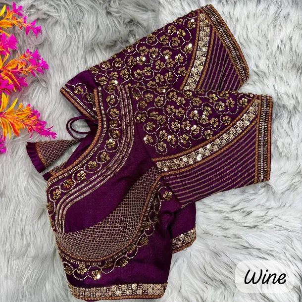 Wine Sabyasachi Handwork Italian Silk Bridal Blouse