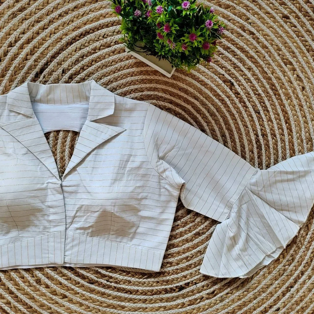 White Pure Cotton Long Puff Sleeves Front Open Blouse