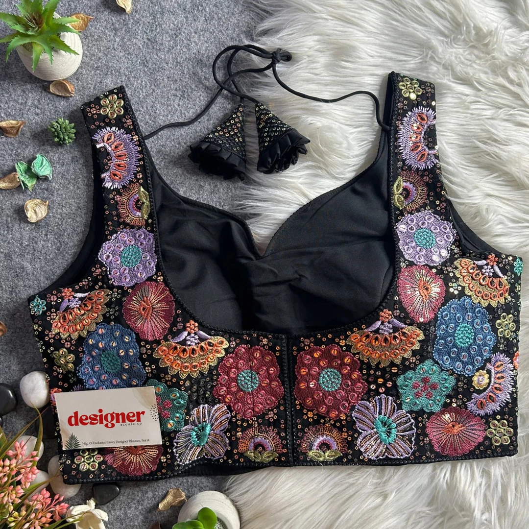 Black Royal Heavy Multi-Thread & Sequin Embroidery Georgette Blouse