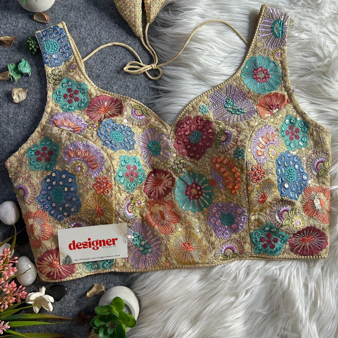 Golden Royal Heavy Multi-Thread & Sequin Embroidery Georgette Blouse