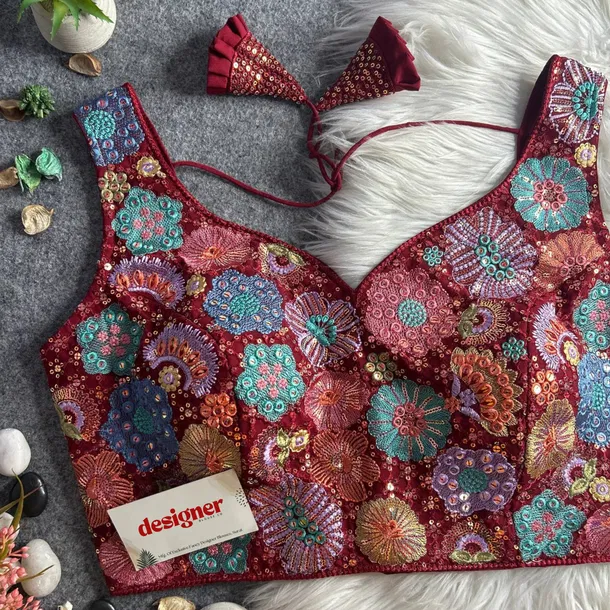 Maroon Royal Heavy Multi-Thread & Sequin Embroidery Georgette Blouse