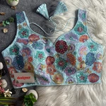 Sky Royal Heavy Multi-Thread & Sequin Embroidery Georgette Blouse