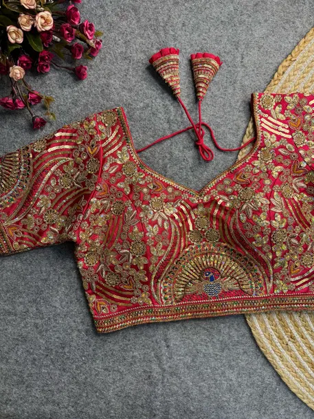 Rani Italian Silk Codding Sequence Peacock Work Bridal Blouse